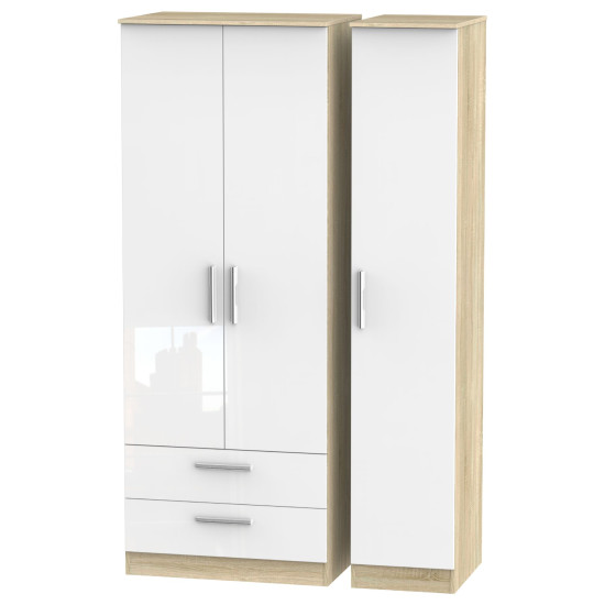 Contrast Tall 3 Door 2 Drawer Wardrobe